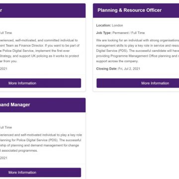Screen shot of Website with basic details of roles available