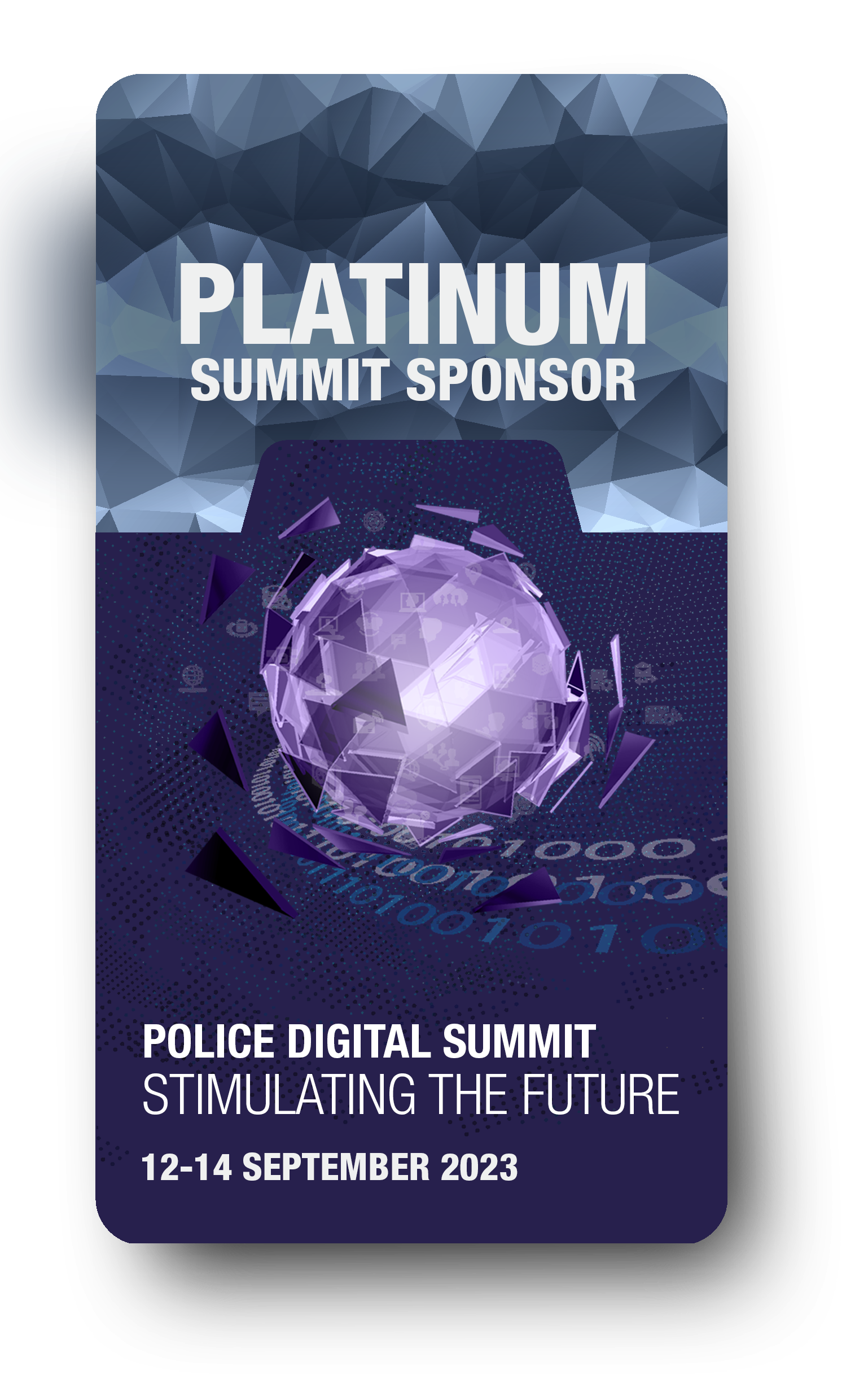 Platinum Sponsors Icon - The digital orb in the centre of the graphic with a digital 1 & 0 background