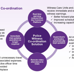 An image of a slide form the presentation which explains how the Police Witness Cooridnaton solution helps improve and transform the ways of working,