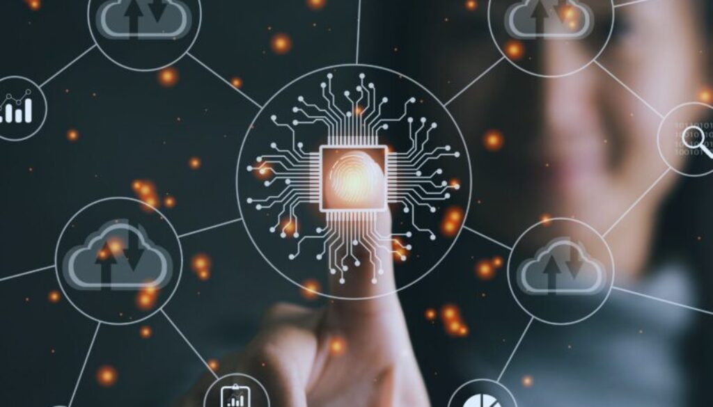 Finger on a digital symbol