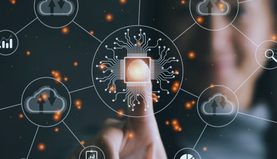 Finger on a digital symbol