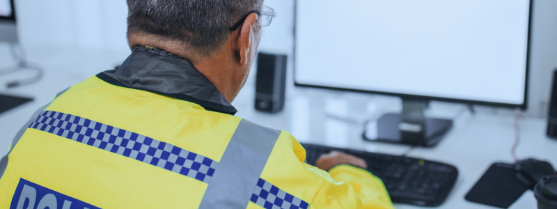 Officer working on his computer