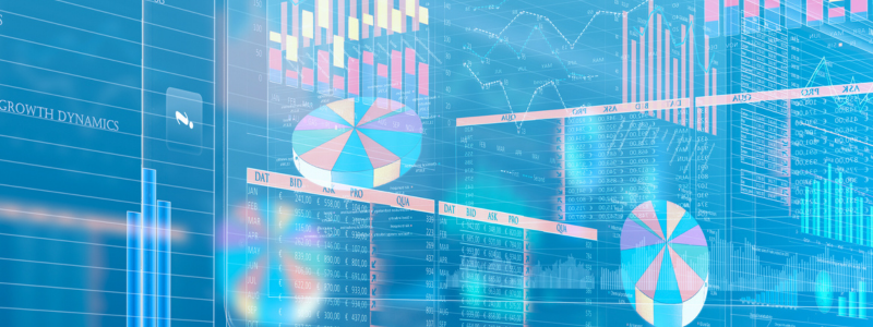 Digital charts floating on a digital background